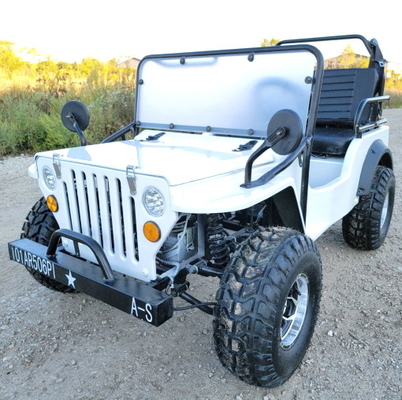 Edición blanca de la ÉLITE de Mini Gas Golf Cart Jeep levantada con los bordes y las llamaradas de encargo de la defensa